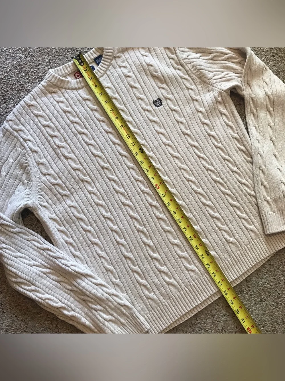 Vintage Ivory Chaps Cable Knit Sweater Mens XL Fits L Y2K Preppy 100% Cotton EUC
